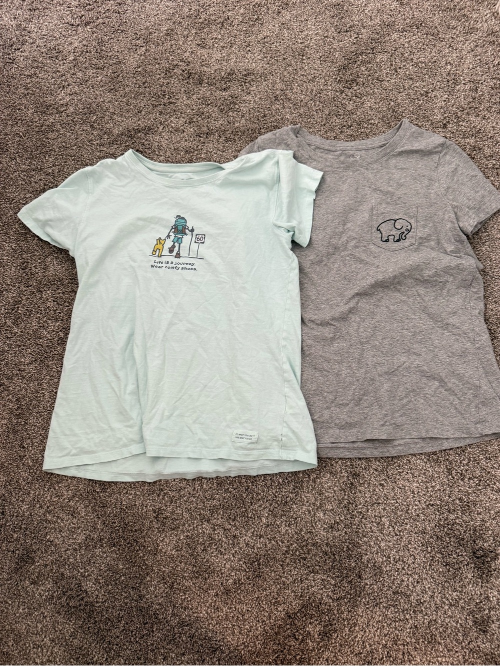 Life Is Good Mint tee & ivory Ella Gray Short Sleeve Graphic Tees